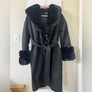 Missguided Black Faux Fur Collar Trench Coat